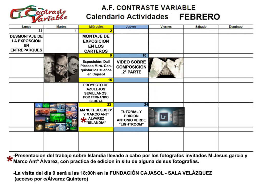Calendario de Actividades de febrero de 2022