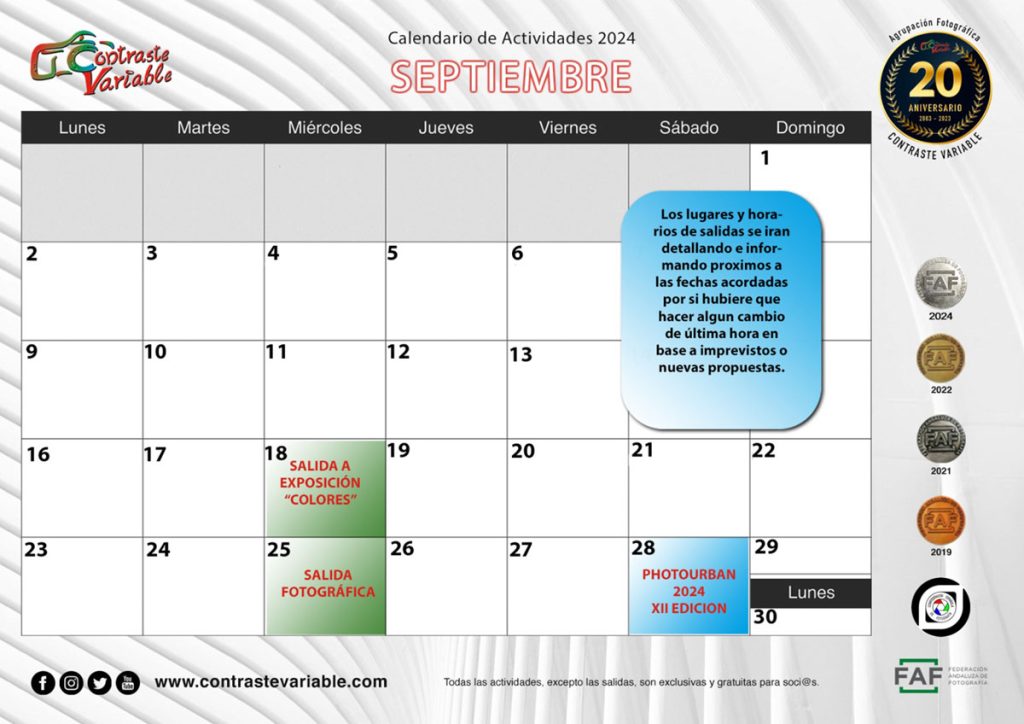 Calendario de Actividades de septiembre de 2024