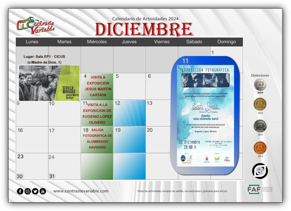 Calendario de Actividades de diciembre de 2024