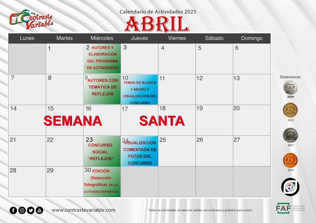 Calendario de Actividades de abril de 2025