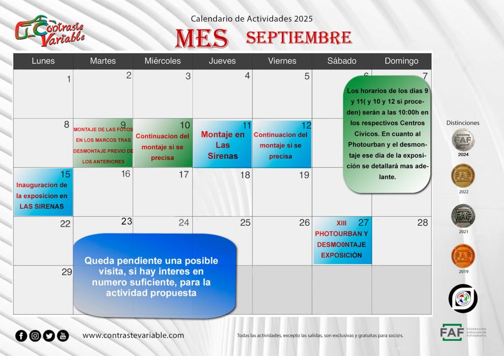 Calendario de Actividades de septiembre de 2025